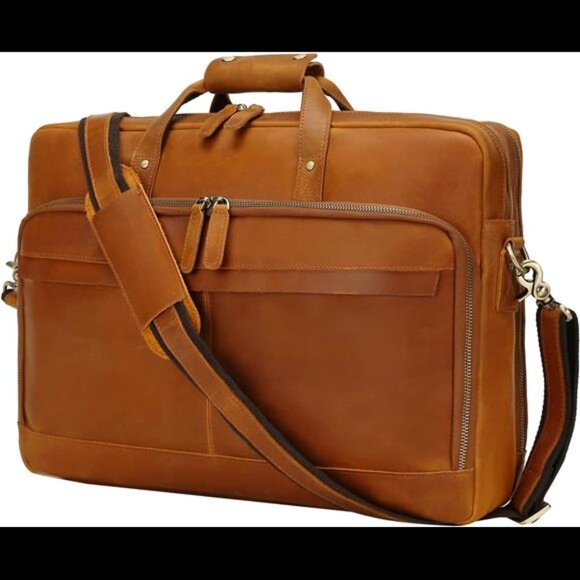 Men's Leather Messenger Bag Full Grain Leather Laptop Briefcase